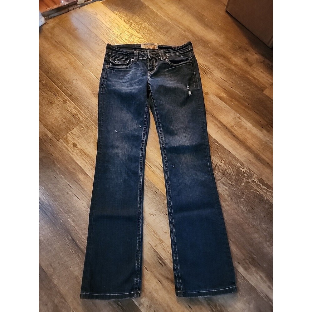 Mek Denim Santiago Straight Stretch Womens Blue Jean Size 28 x 32 Mint Flap Pkts